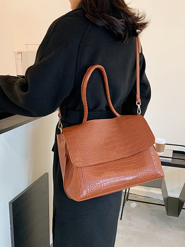 Classy Brown Patchwork Faux Leather Messenger Bag