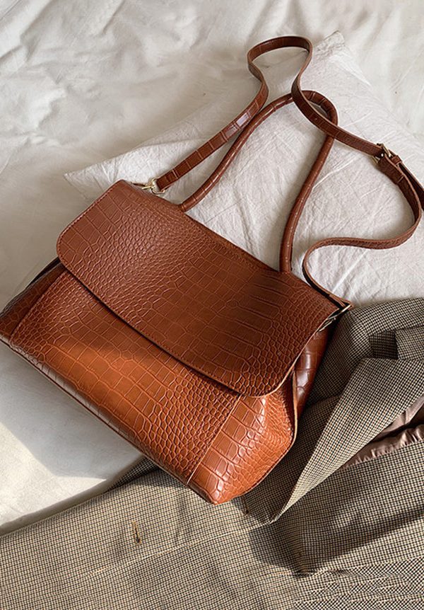 Classy Brown Patchwork Faux Leather Messenger Bag
