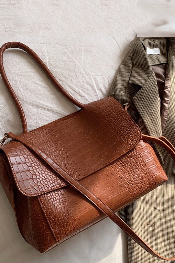 Classy Brown Patchwork Faux Leather Messenger Bag