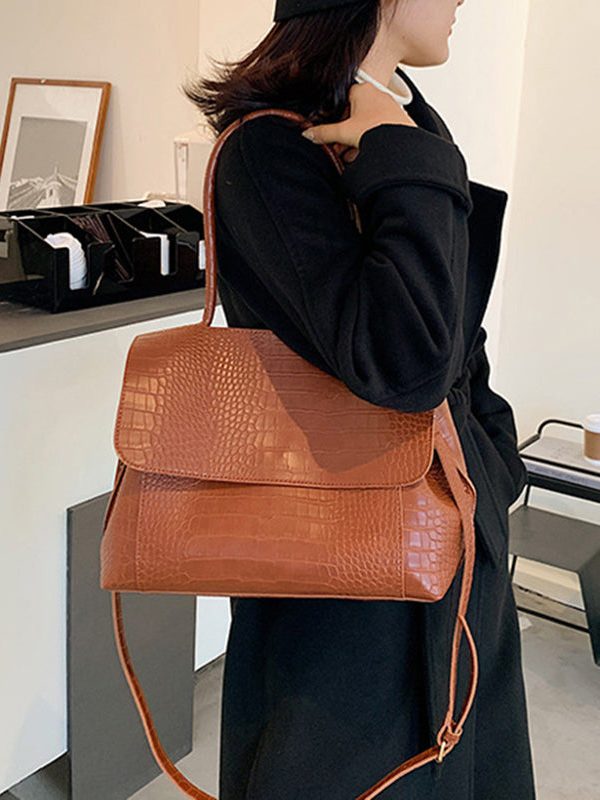 Classy Brown Patchwork Faux Leather Messenger Bag