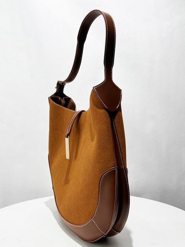 Classy Brown Patchwork Solid Durable Suede Saddle Bag