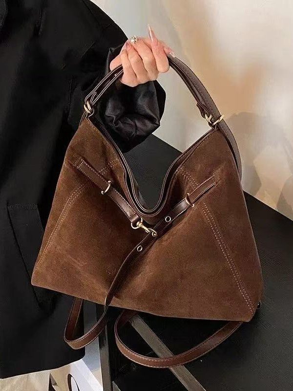 Classy Brown Solid Durable Fine Suede Women Handbags