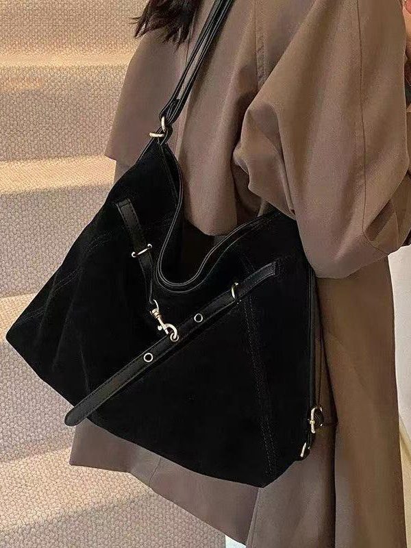 Classy Brown Solid Durable Fine Suede Women Handbags