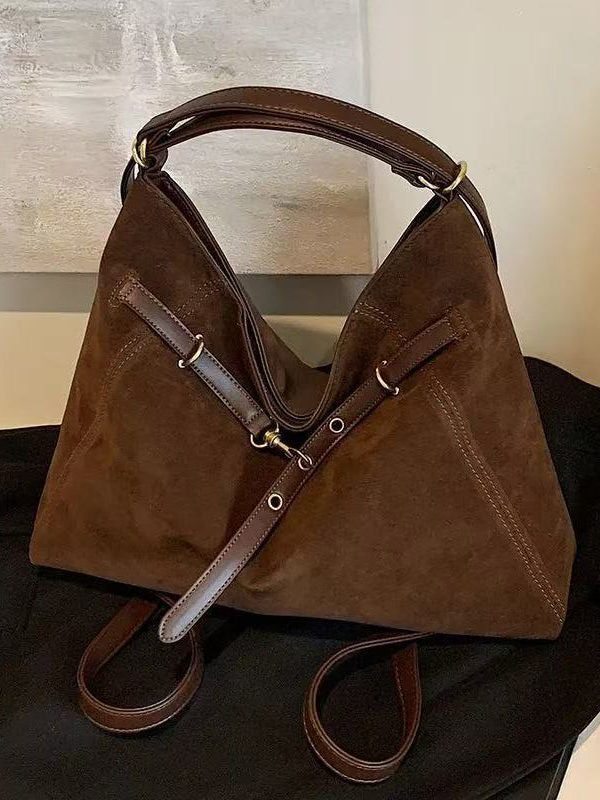 Classy Brown Solid Durable Fine Suede Women Handbags
