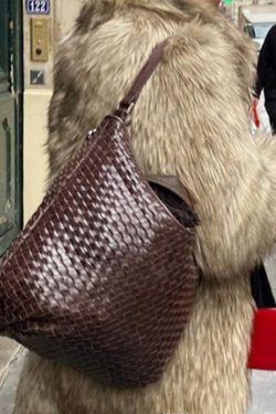 Classy Brown Weave Design Large Capacity Faux Leather Women Handbag