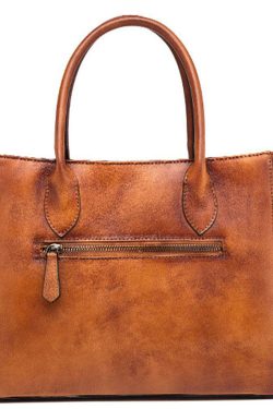 Classy Brown Yellow Print Paitings Leather Tote Handbag