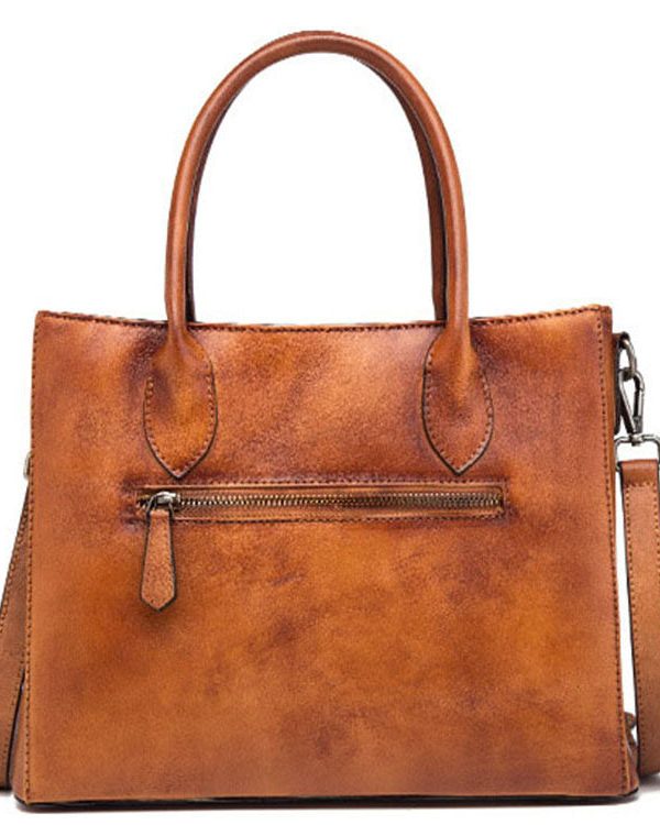 Classy Brown Yellow Print Paitings Leather Tote Handbag