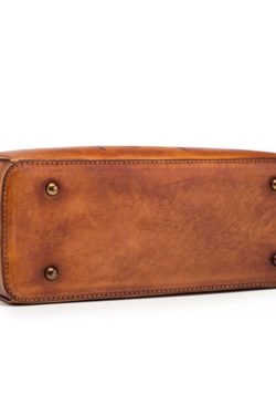 Classy Brown Yellow Print Paitings Leather Tote Handbag