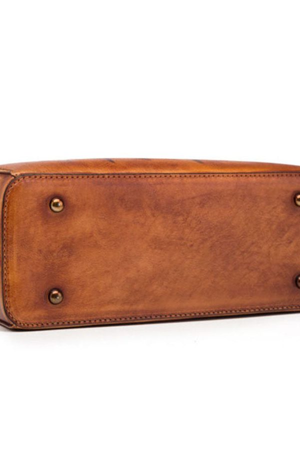 Classy Brown Yellow Print Paitings Leather Tote Handbag