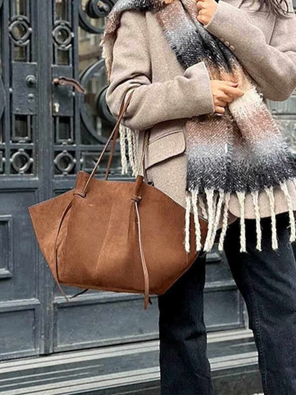 Classy Chocolate Sector Large Capacity Suede Shoulder Bags