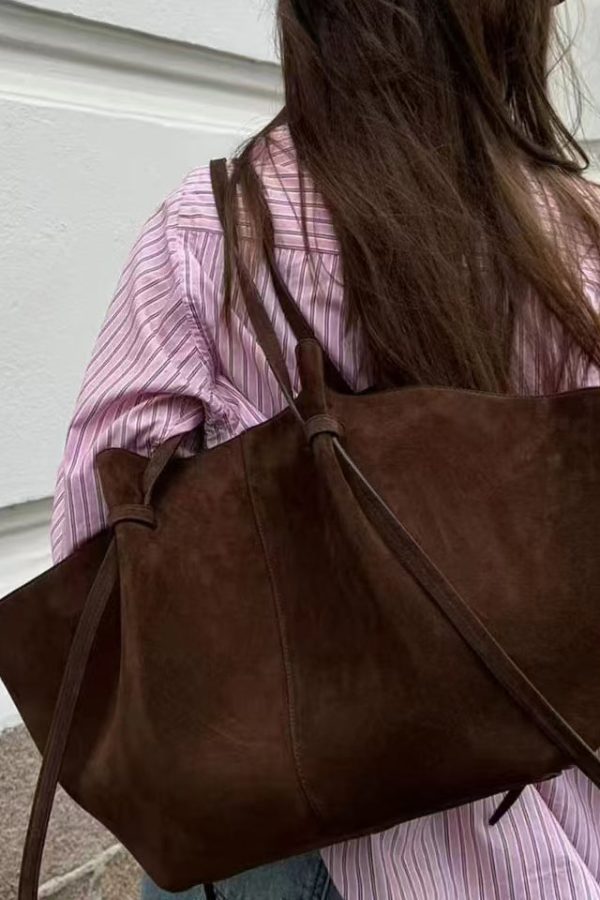 Classy Chocolate Sector Large Capacity Suede Shoulder Bags