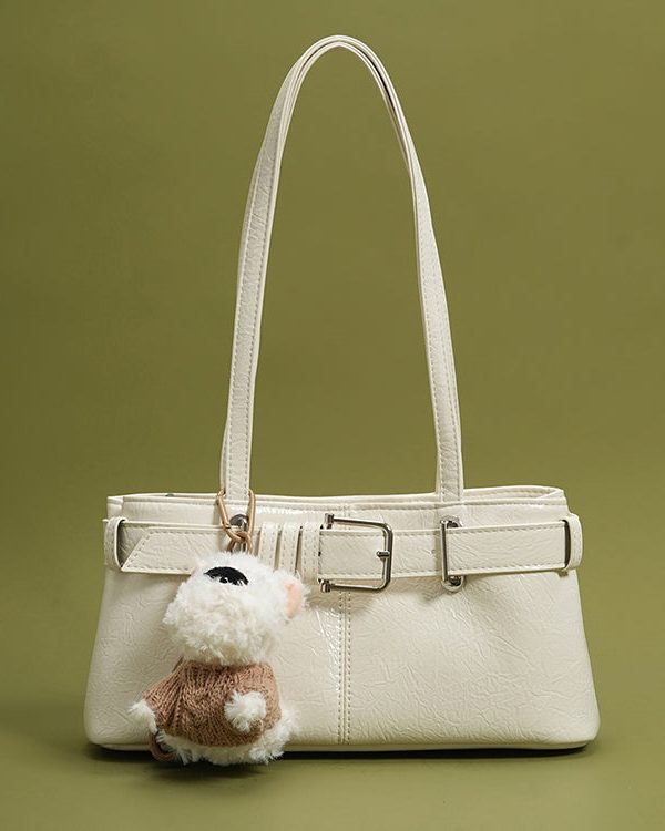 Classy Chocolate Solid Durable Dog Decorated Faux Leather Satchel Handbag