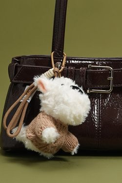 Classy Chocolate Solid Durable Dog Decorated Faux Leather Satchel Handbag