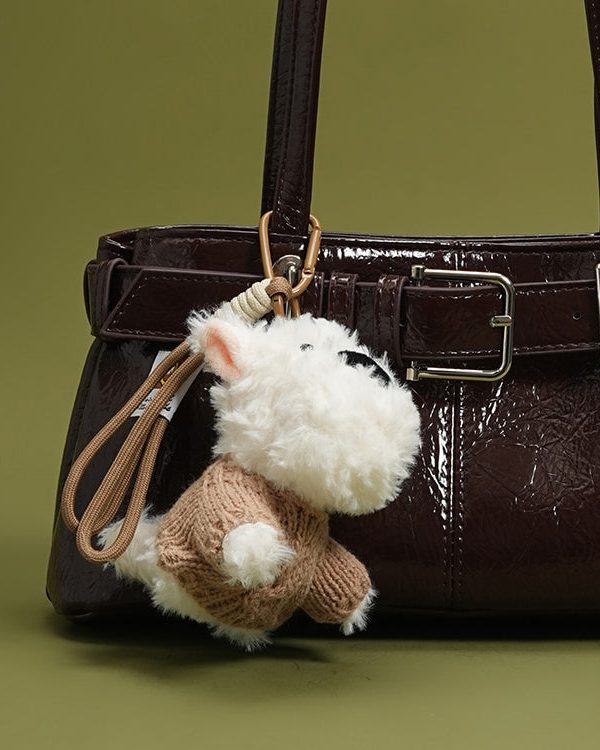 Classy Chocolate Solid Durable Dog Decorated Faux Leather Satchel Handbag