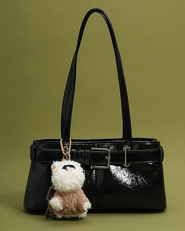 Classy Chocolate Solid Durable Dog Decorated Faux Leather Satchel Handbag