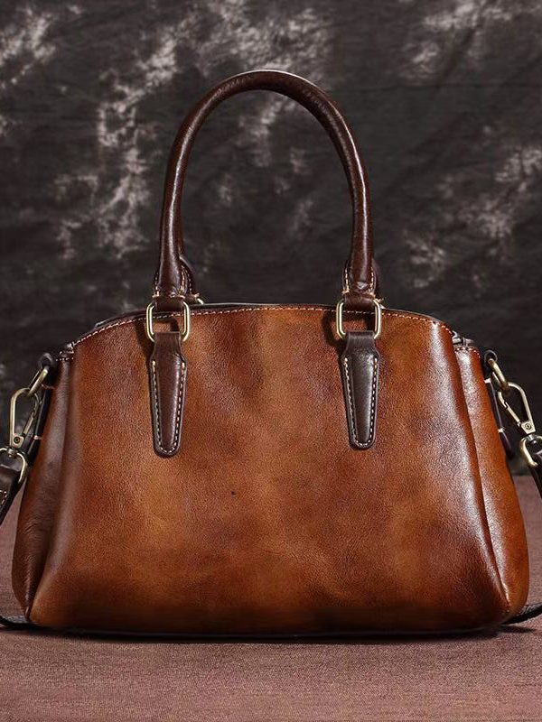 Classy Coffee Embossed Versatile Calf Leather Tote Handbag