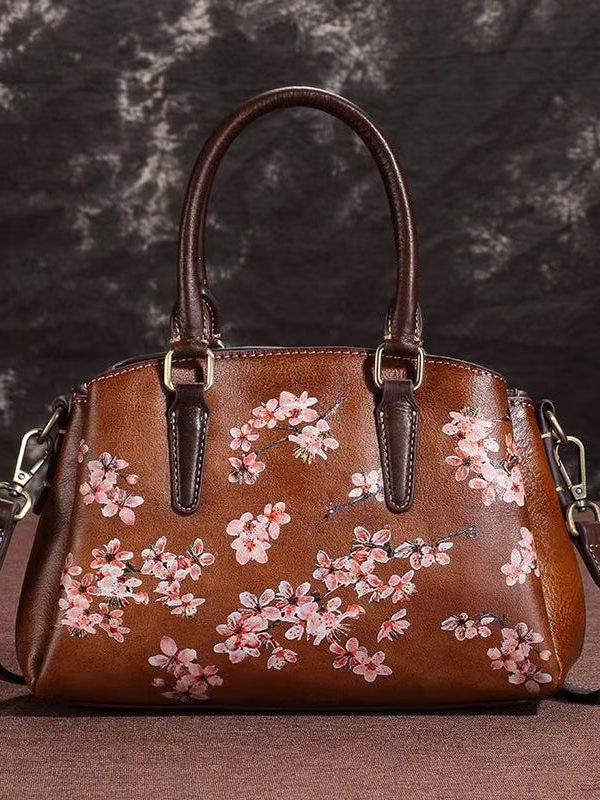 Classy Coffee Embossed Versatile Calf Leather Tote Handbag