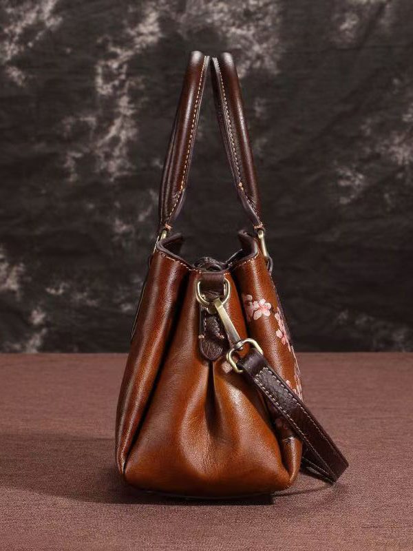 Classy Coffee Embossed Versatile Calf Leather Tote Handbag