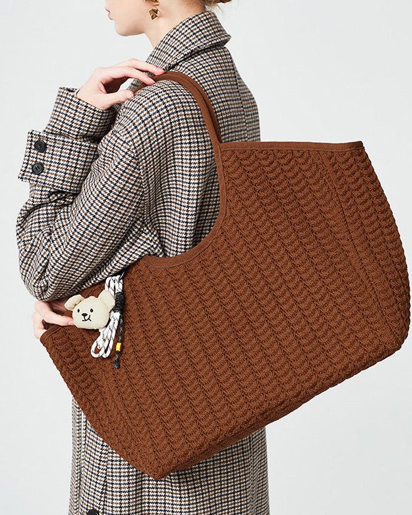Classy Coffee Solid Durable Large Capacity Knit Tote Handbag