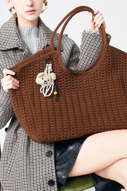 Classy Coffee Solid Durable Large Capacity Knit Tote Handbag