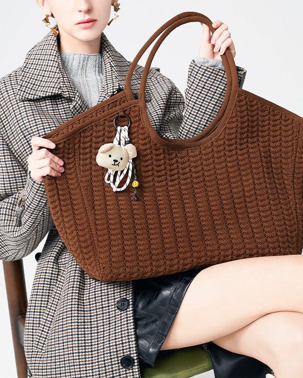 Classy Coffee Solid Durable Large Capacity Knit Tote Handbag