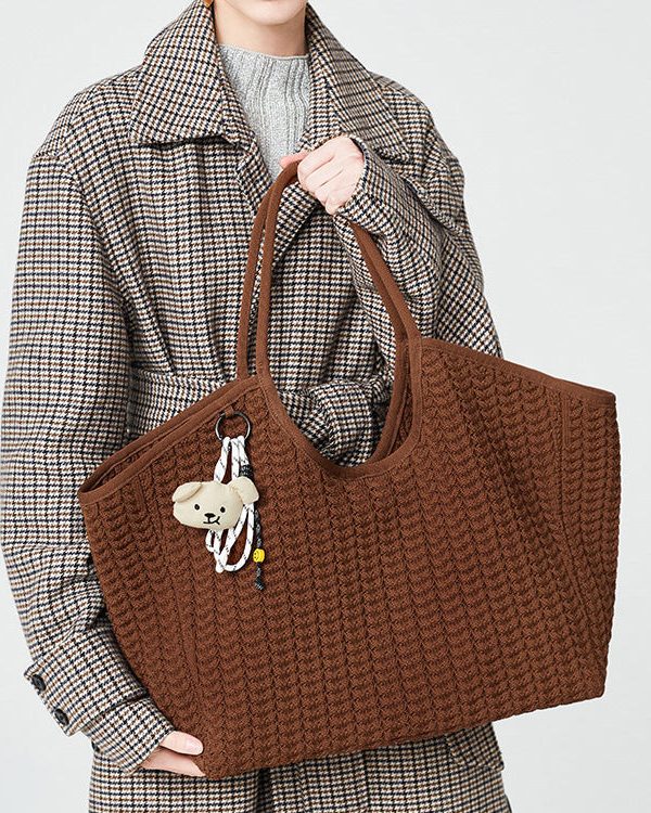 Classy Coffee Solid Durable Large Capacity Knit Tote Handbag