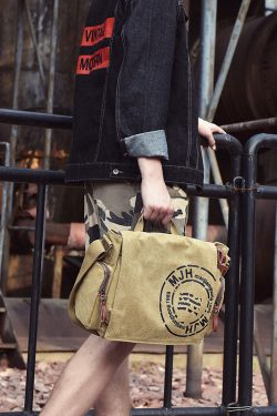 Classy Dark Khaki Graphic Print Canvas Satchel Handbag