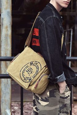 Classy Dark Khaki Graphic Print Canvas Satchel Handbag