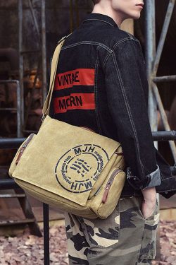 Classy Dark Khaki Graphic Print Canvas Satchel Handbag