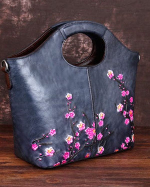 Classy Grey fashion Embossing Paitings Calf Leather Tote Handbag