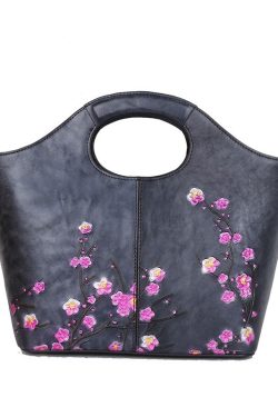 Classy Grey fashion Embossing Paitings Calf Leather Tote Handbag