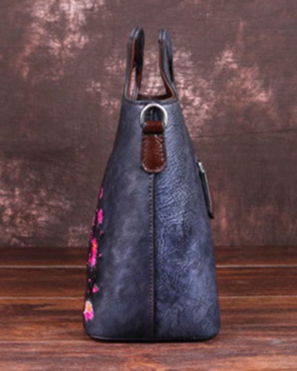 Classy Grey fashion Embossing Paitings Calf Leather Tote Handbag