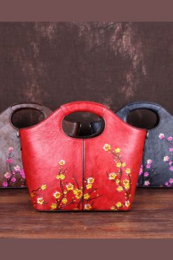 Classy Grey fashion Embossing Paitings Calf Leather Tote Handbag