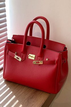 Classy Khaki Faux Leather Solid Durable Tote Handbag