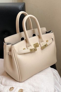 Classy Khaki Faux Leather Solid Durable Tote Handbag