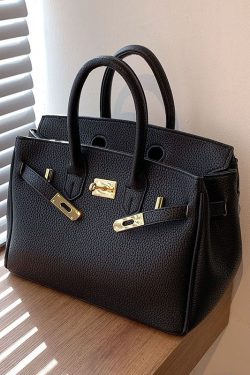 Classy Khaki Faux Leather Solid Durable Tote Handbag