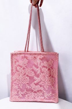 Classy Pink Embroidered Large Capacity Tulle Women Handbags