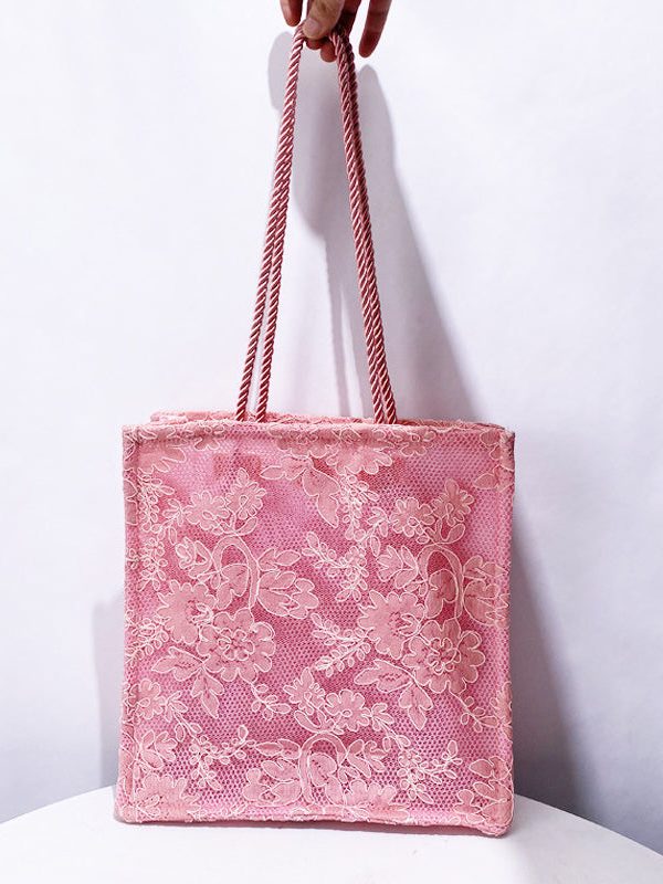 Classy Pink Embroidered Large Capacity Tulle Women Handbags