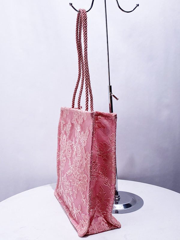 Classy Pink Embroidered Large Capacity Tulle Women Handbags