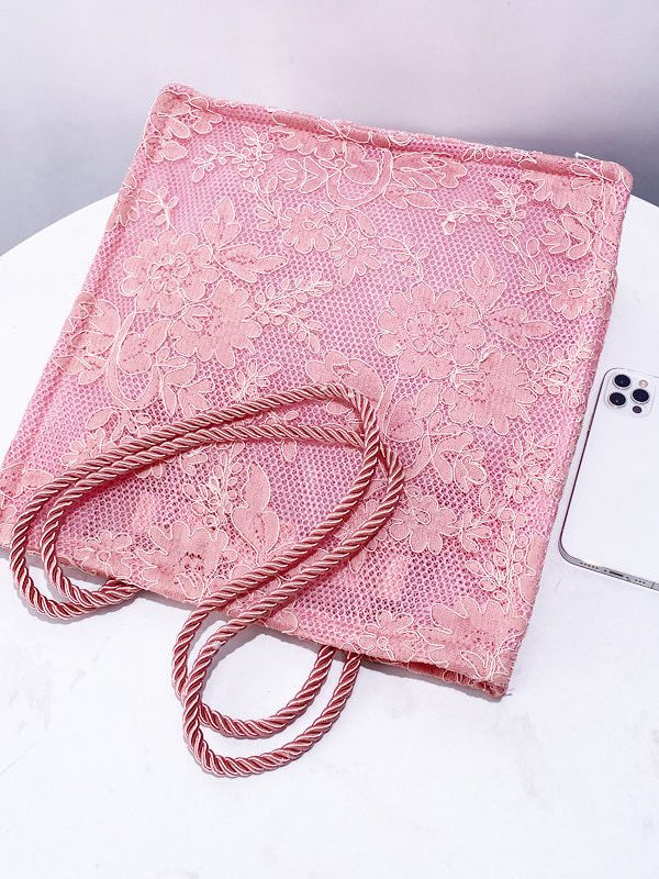 Classy Pink Embroidered Large Capacity Tulle Women Handbags