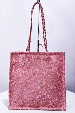 Classy Pink Embroidered Large Capacity Tulle Women Handbags