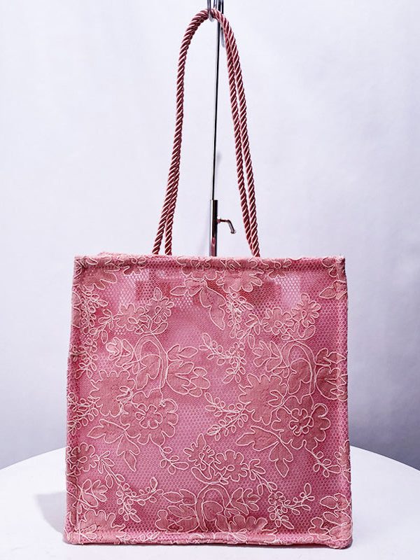 Classy Pink Embroidered Large Capacity Tulle Women Handbags