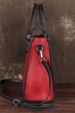 Classy Red Floral Paitings Calf Leather Tote Handbag