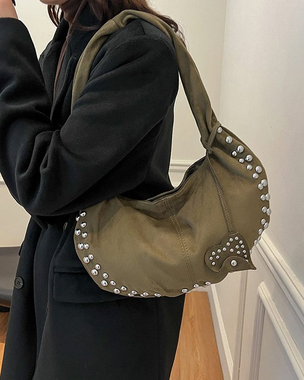 Classy Red Rivet Durable Faux Leather Satchel Handbag