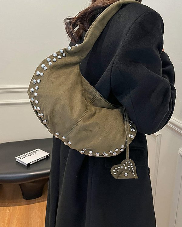 Classy Red Rivet Durable Faux Leather Satchel Handbag