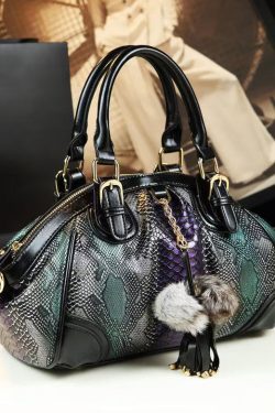 Classy Red Serpentine Fuzzy Ball Decorated Women Handbags