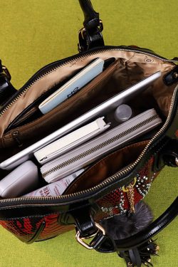 Classy Red Serpentine Fuzzy Ball Decorated Women Handbags