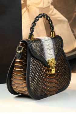 Classy Stylish Gold Embossed Calf Leather Tote Handbag