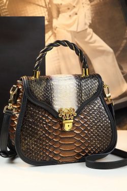 Classy Stylish Gold Embossed Calf Leather Tote Handbag