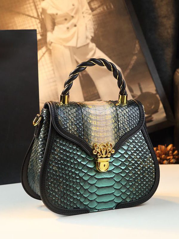 Classy Stylish Gold Embossed Calf Leather Tote Handbag